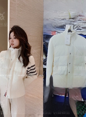 网图设计感小众针织拼接白鸭绒羽绒服小个子短外套