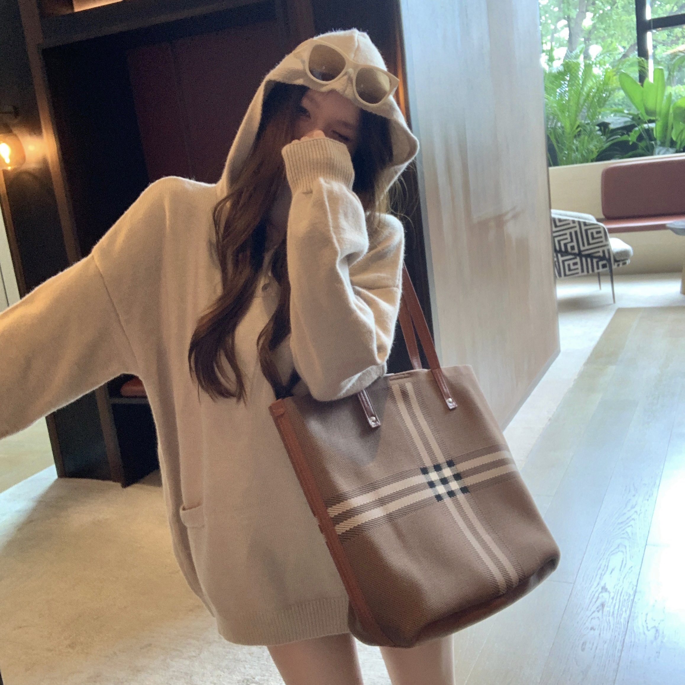 实拍实价 WARDEN EDGE卡其色加厚套头毛衣秋季小个子连帽针织外套