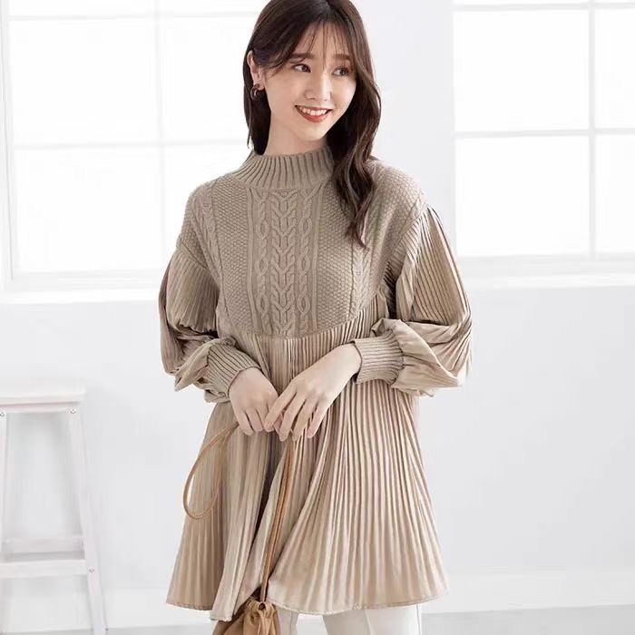 2025秋装韩版假两件圆领拼接针织衬衫上衣女