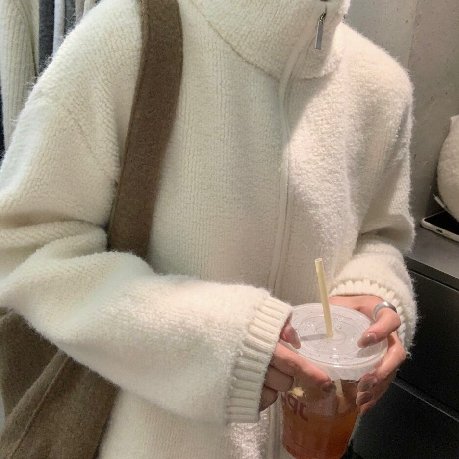 实物图已更新 韩系极简厚实羊毛保暖开衫外套保暖毛衣女