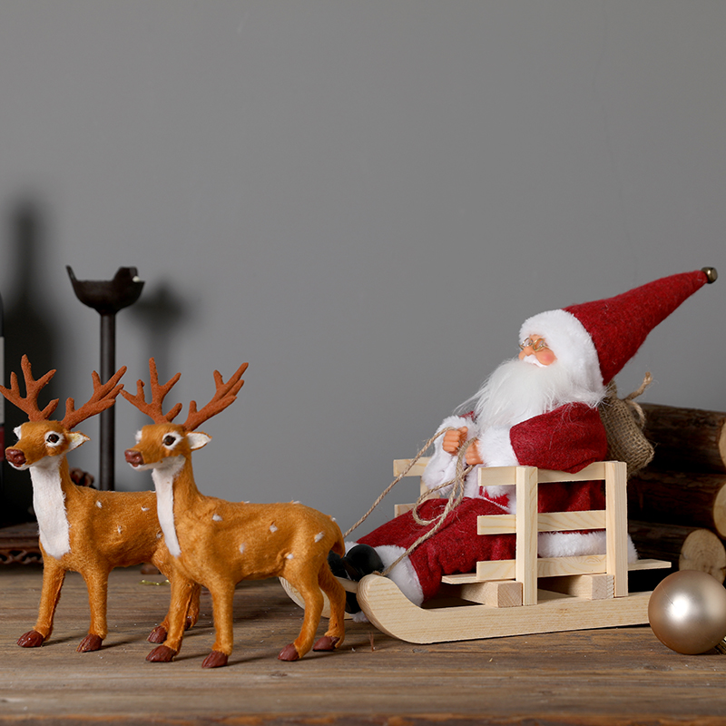圣诞节装饰品木质圣诞老人摆件鹿拉车酒店咖啡厅前台桌面装饰