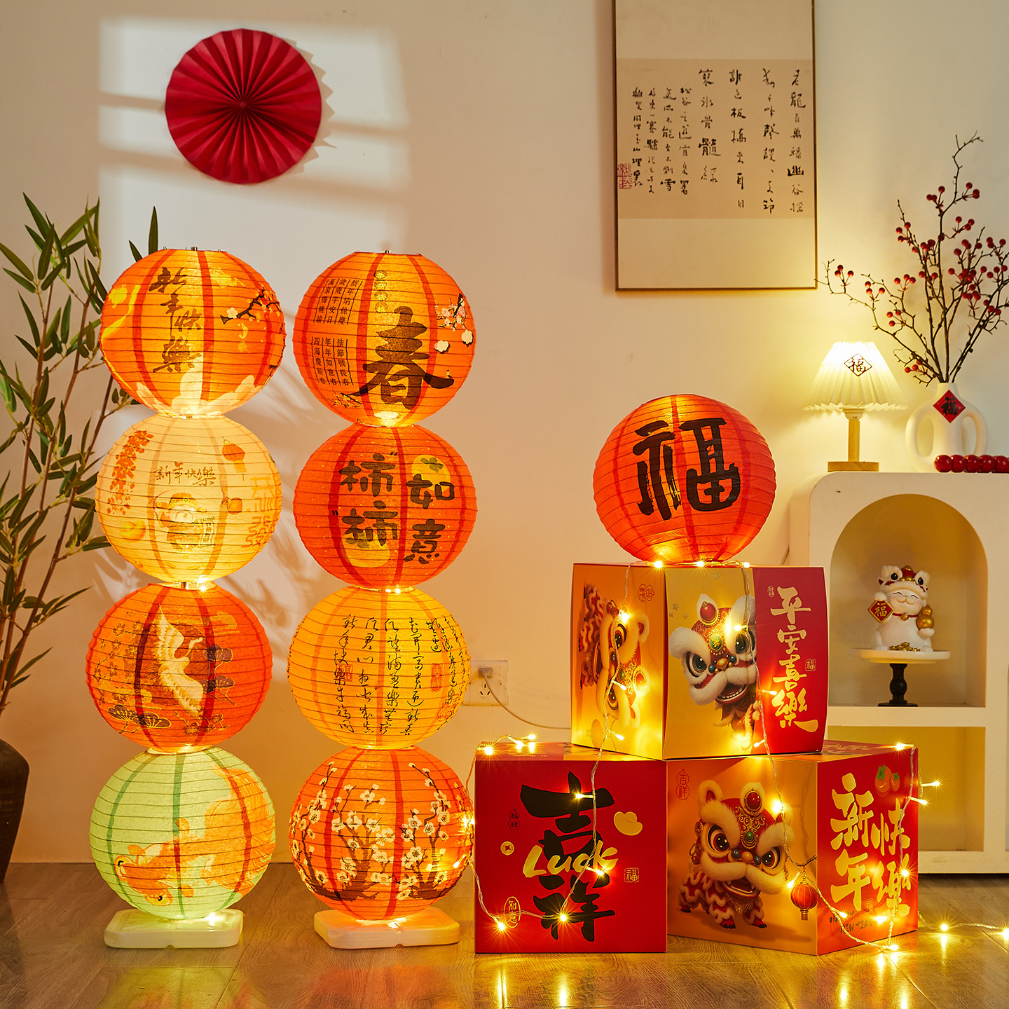 2026马年元旦新年国风装饰灯笼摆件商场民宿场景活动布置礼盒堆头