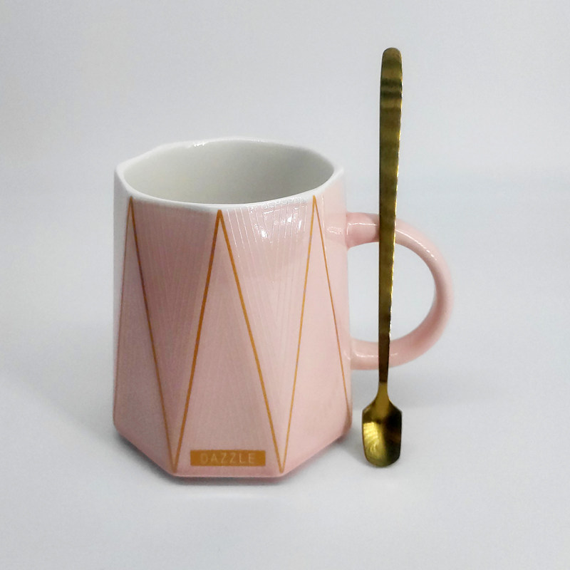 新中式几何大容量马克杯情侣浮雕陶瓷家用成人女生男士办公室对杯