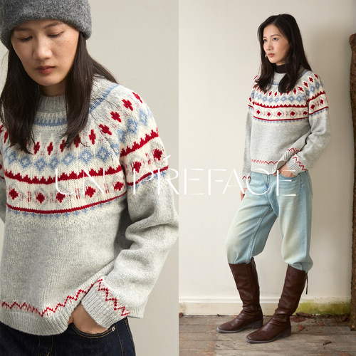 节日羊毛费尔岛提花圆领新年毛衣