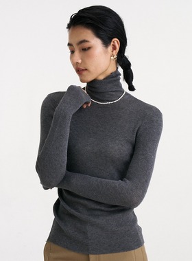 Un Preface长袖高领针织羊毛打底衫灰色内搭堆堆领毛衣修身上衣冬
