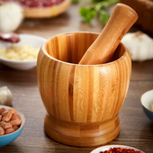 实木捣蒜器研磨器压蒜器捣蒜罐竹制捣药罐药盅蒜臼子舂钵老式 擂钵