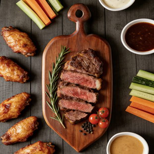 创意简易木牛排餐盘烤肉碟面包板底托木质牛扒拼盘餐具披萨盘果