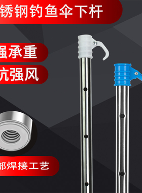 钓伞下杆加长加厚不锈钢焊接丝口钓鱼伞下节地插杆垂钓伞下杆配件