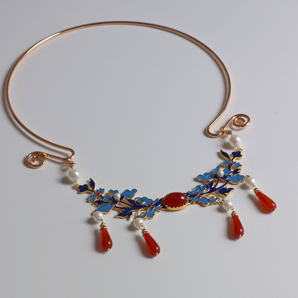 念念桃花 容华明制原创设计仿烧蓝项圈珍珠玛瑙璎珞古风汉服配饰