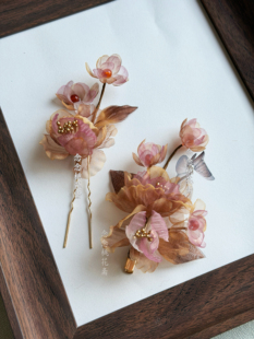 【染秋辞】小众复古绢花枯叶蝶仿烫花发夹古风汉服发饰新中式头饰