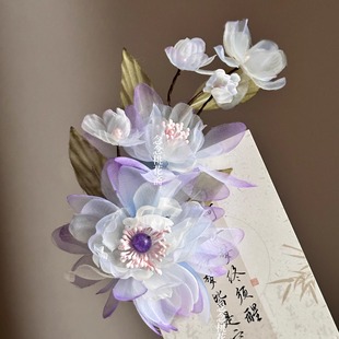 【雪霁】仿烫花发夹古风汉服发饰森系仙女头花配饰渐变紫仙气发饰