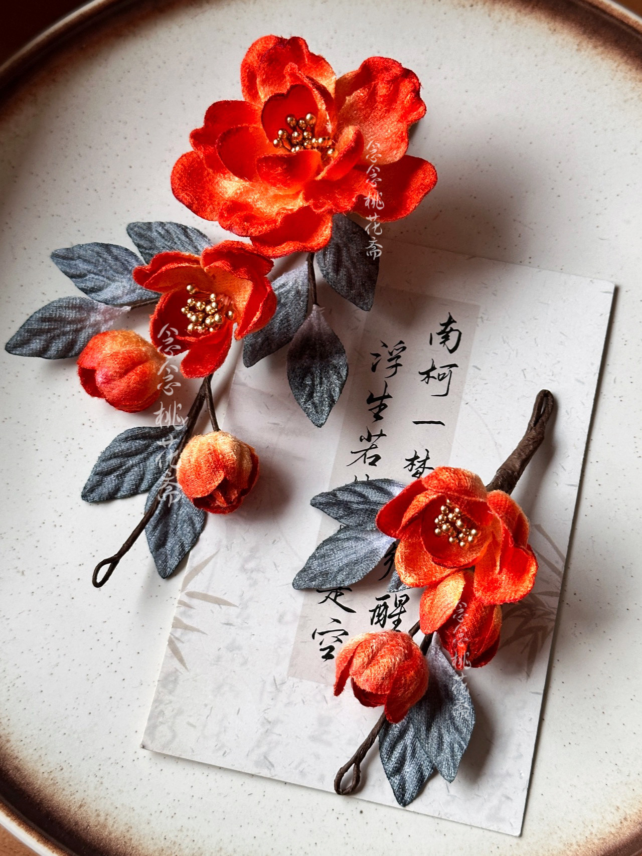 【染韵】古风山茶仿烫花绒布仿绒花汉服软簪发饰新中式国风头饰