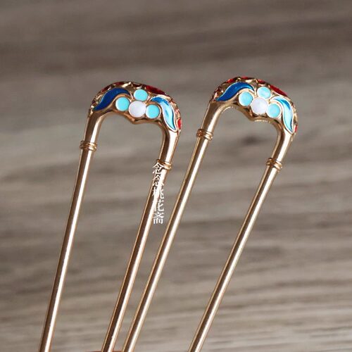 双面彩色烧蓝合金钗百搭汉服发饰