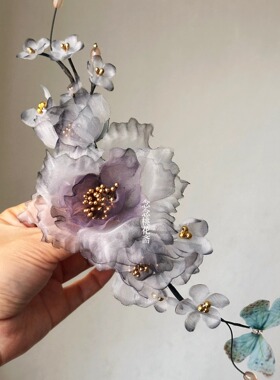 水墨风烫花头饰小众高级花朵发饰