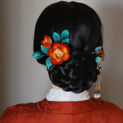 非遗绒花山茶花发簪古风汉服发饰