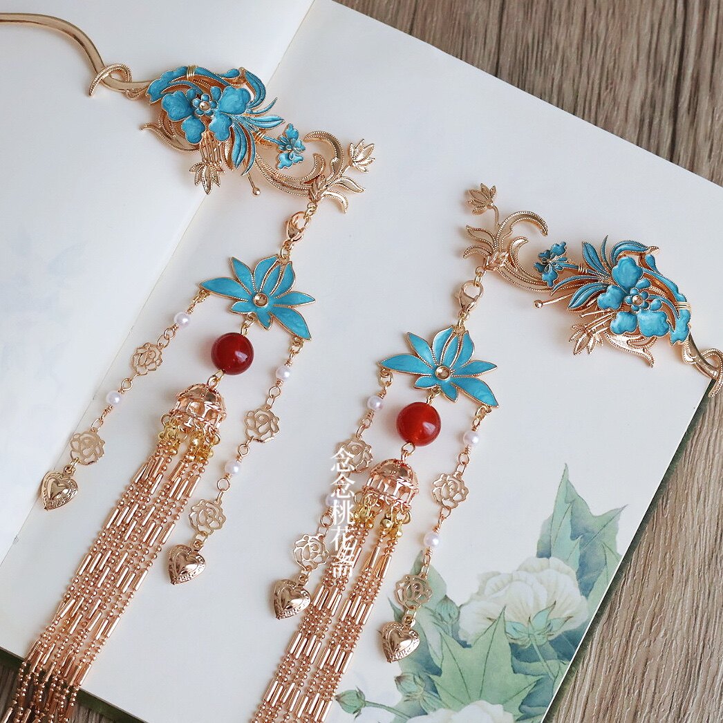 【琳琅】兰花流苏发簪烧蓝仿点翠簪子古风汉服发饰步摇新娘头饰女