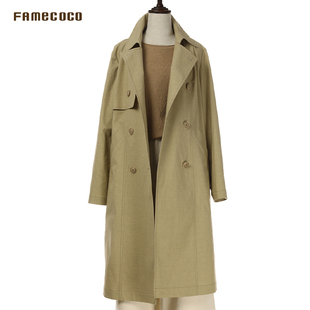 FAD1AT003 设计师品牌Famecoco英伦风简约宽松翻领风衣外套长款
