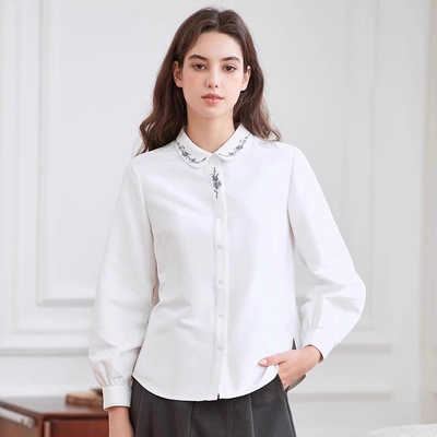 女士植物绣花小众长袖衬衫