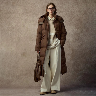 Famecoco范可儿极寒加厚90白鸭绒长款 过膝连帽绒羽绒服FAC8AH019