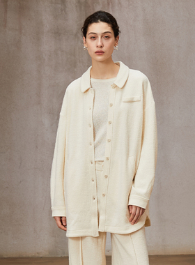 Famecoco简约经典天丝羊毛混纺衬衫式外套大气女送女友FAB8AB005