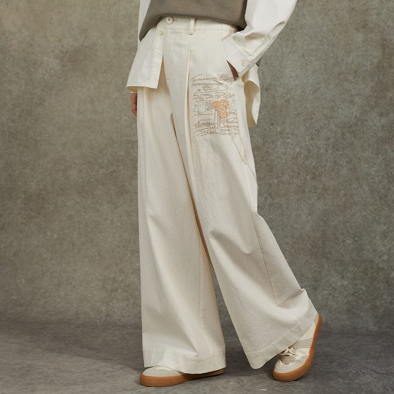 范可儿肌理感立体绣花直筒长裤