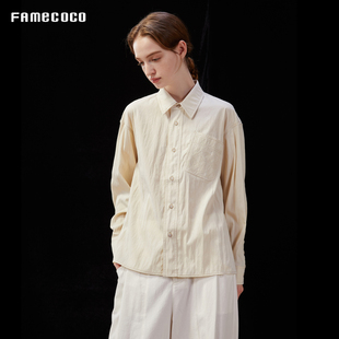 文艺简约宽松翻领衬衣FAD1BH008 Famecoco范可儿精致刺绣天丝衬衫