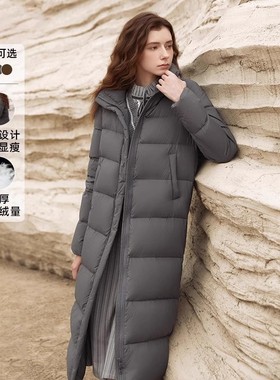 Famecoco经典款加厚立领过膝长款羽绒服超保暖商场同款FAB8AH024