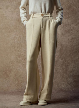 Famecoco范可儿简约通勤直筒裤宽松垂坠感棉质阔腿裤FAC8GA012