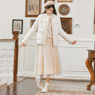 Famecoco商场同款松紧腰半身纱裙秋冬加厚百搭中长款FAB8HA023