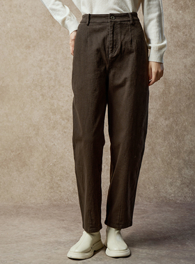 Famecoco通勤简约纯棉锥形休闲裤宽松显瘦窄版直筒裤FAC8GA035
