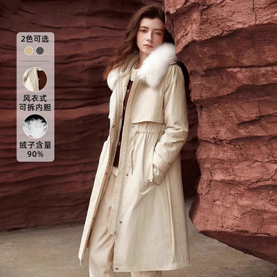 范可儿连帽风衣式羽绒服一衣三穿