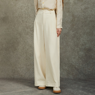 Famecoco范可儿极简阔腿裤 纯色松紧腰休闲慵懒文艺范FAC6GA003