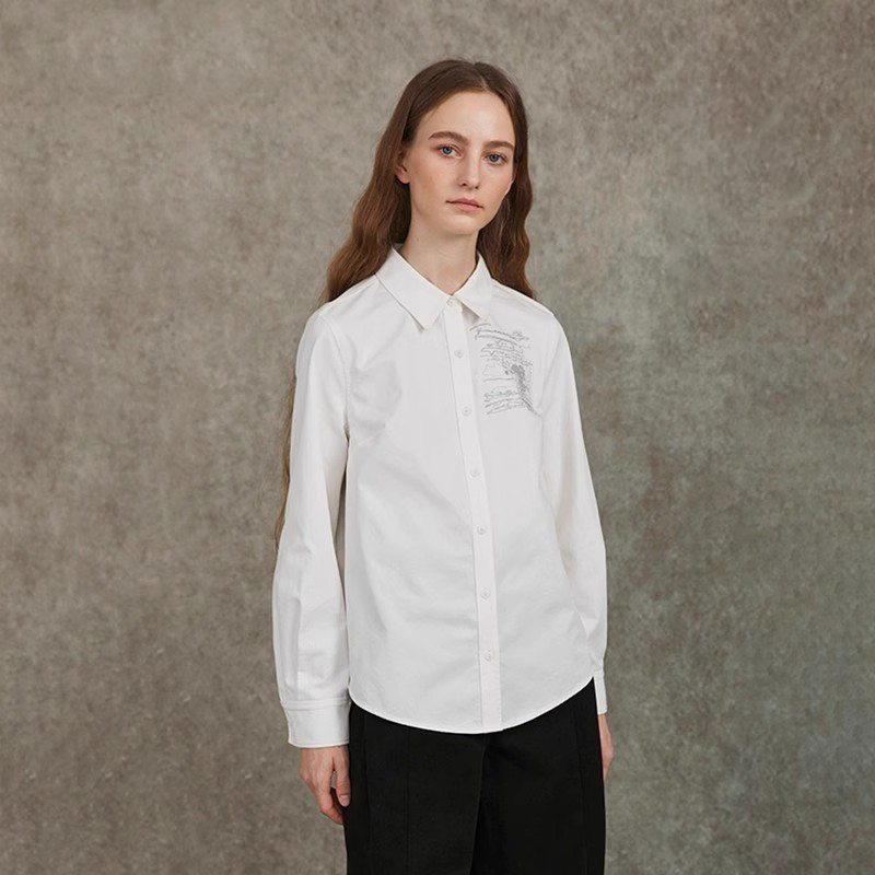Famecoco极简衬衫长袖基础百搭经典刺绣淡颜系轻熟穿搭FAC6BH003 - 封面