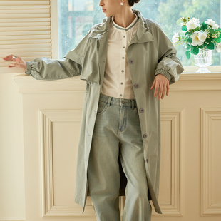 Famecoco商场同款宽松休闲百搭初秋翻领风衣外套长款FAD1AT004