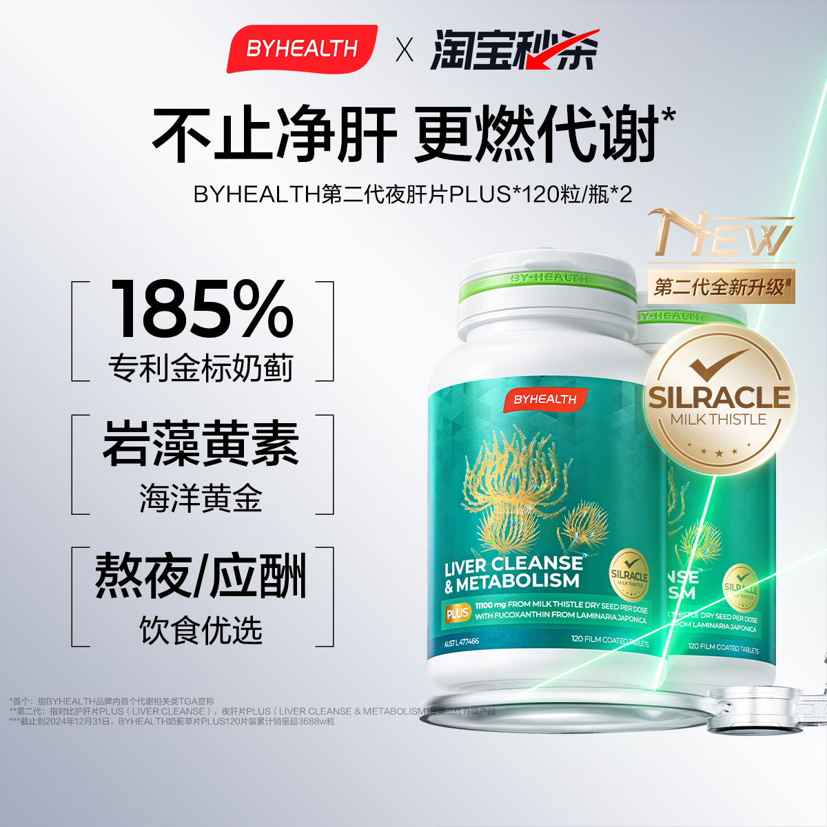 BYHEALTH海外护肝片PLUS奶蓟草水飞蓟宾男女熬夜去油腻