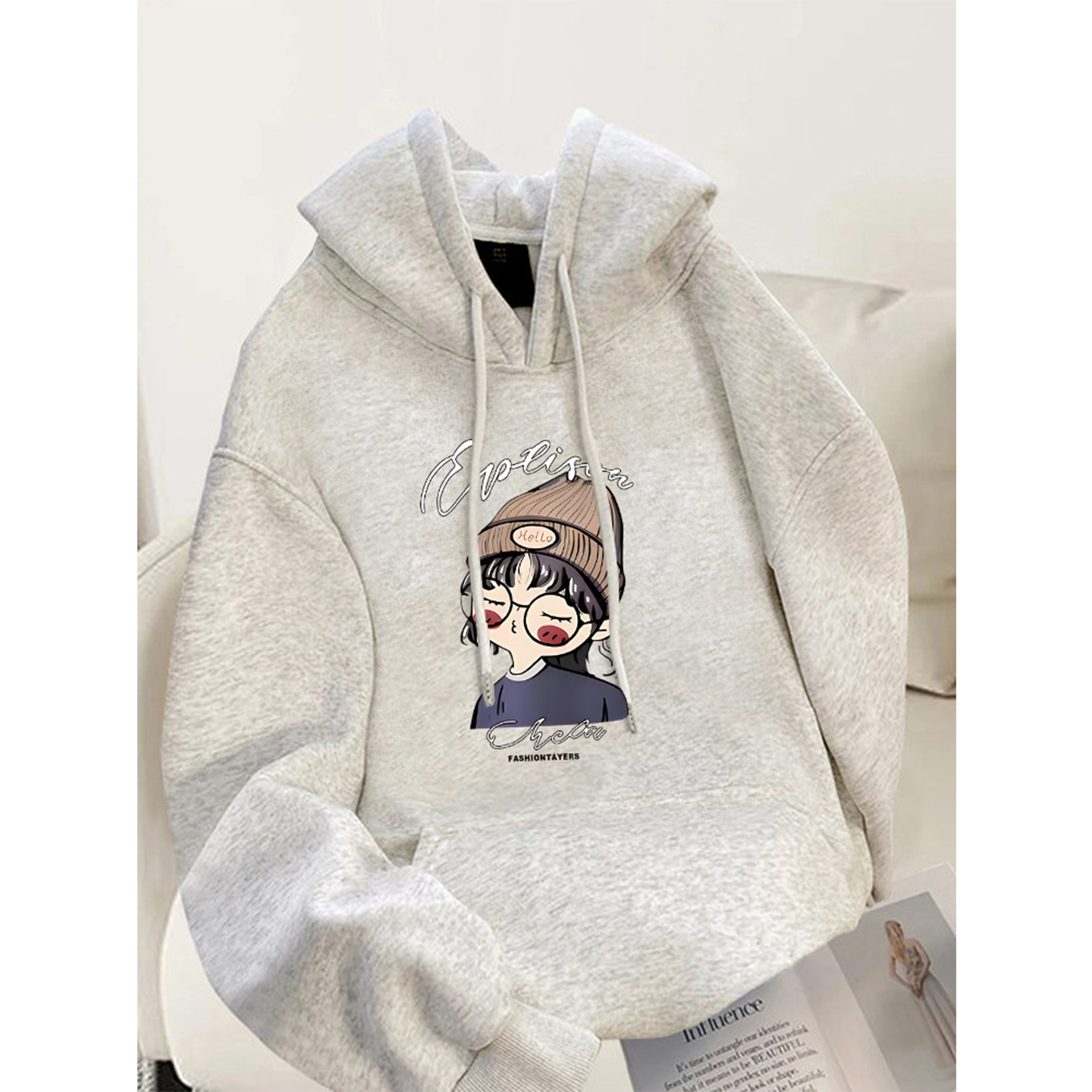 灰色连帽纯棉卫衣设计感宽松外套