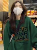 纯棉卫衣女春秋宽松美式 复古oversize潮牌小个子绿色加绒学生上衣