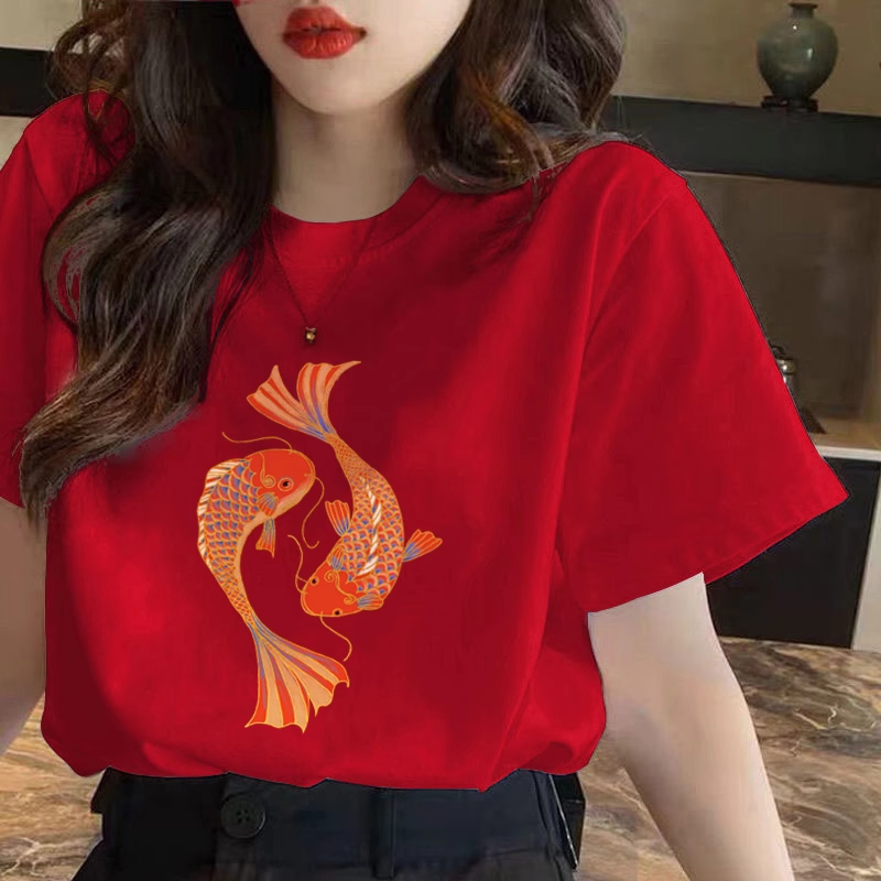 锦鲤中高考红色短袖t恤定制班服