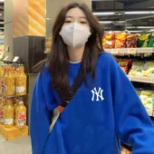 潮牌克莱因蓝卫衣男女2025年春秋oversize港系纯棉薄外套冬季 加绒