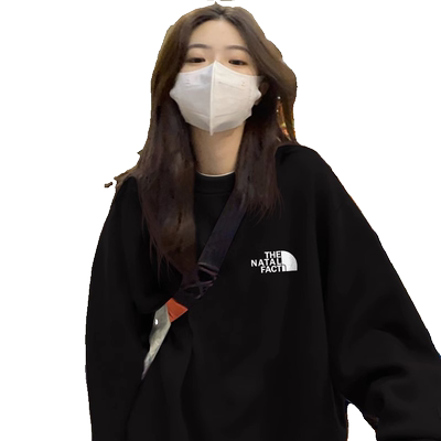 黑色圆领纯棉卫衣女潮牌宽松加绒