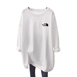 欧货加绒长袖t恤女早秋季宽松纯棉遮屁股卫衣长款内搭打底衫上衣