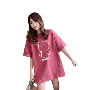 胖mm大码女装200斤宽松纯棉打底衫夏装连衣裙短袖百搭t恤女中长款