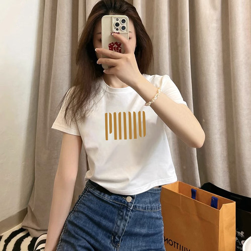女士短袖t恤纯棉短款上衣洋气潮