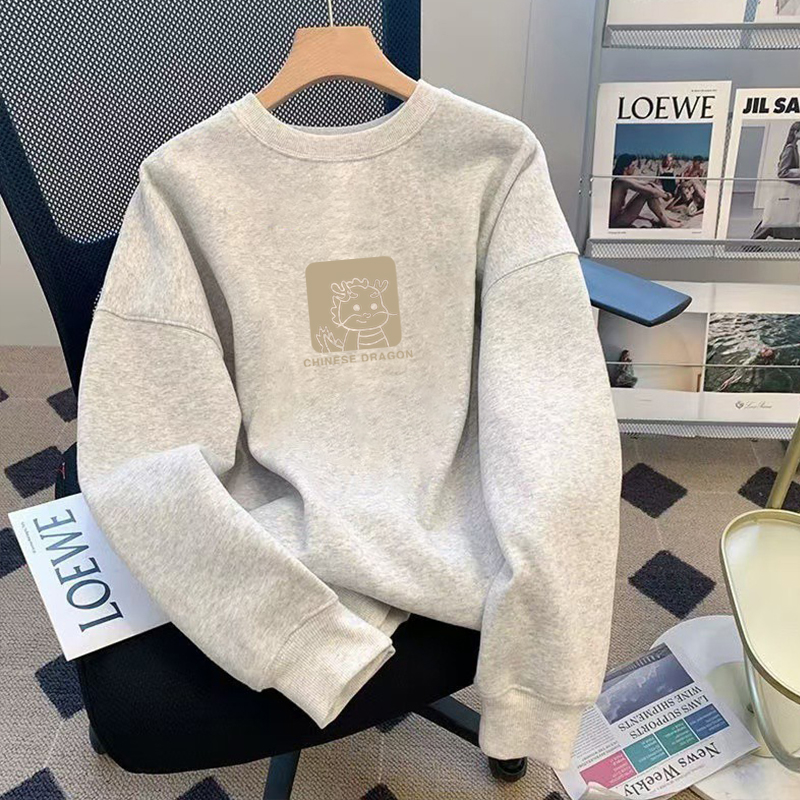 白灰色圆领卫衣宽松大码加绒上衣