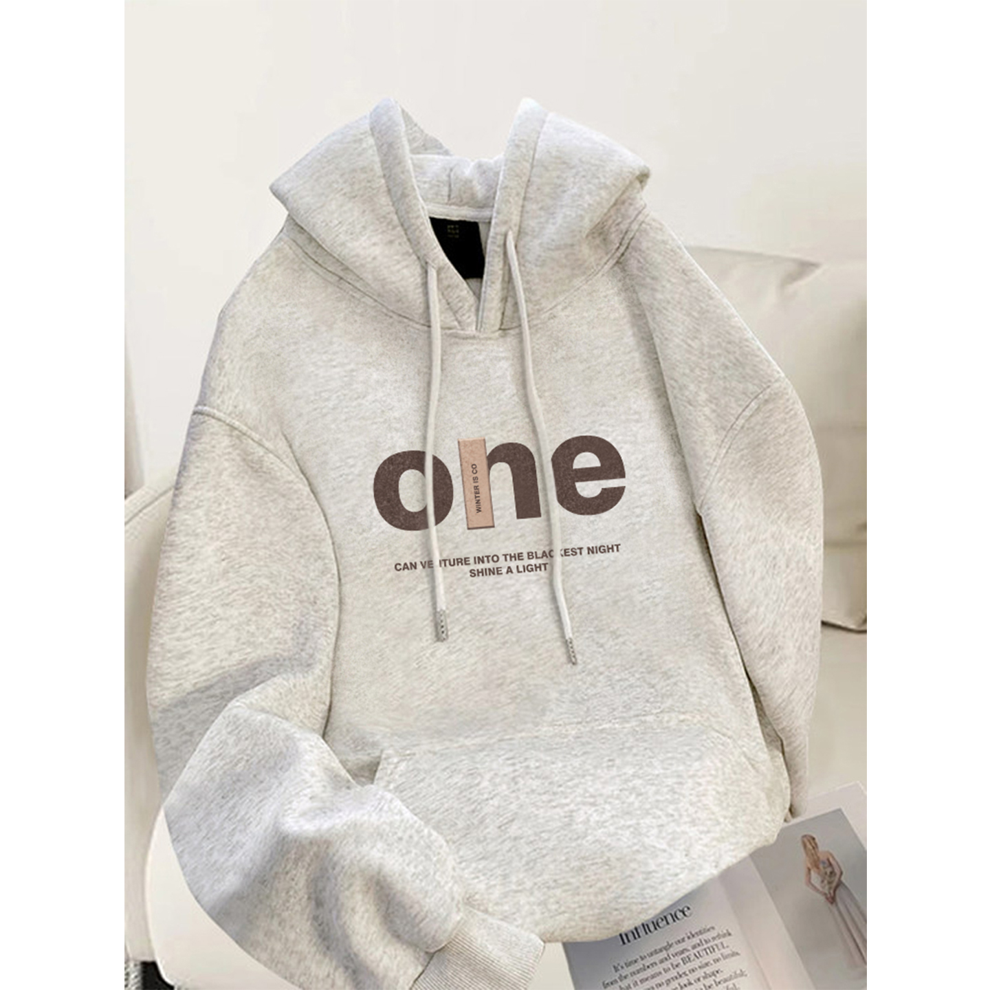 灰色连帽纯棉卫衣女时尚大码外套