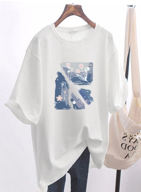 夏季大码中长款短袖t恤女2026新款胖mm下装失踪宽松大版上衣isn潮