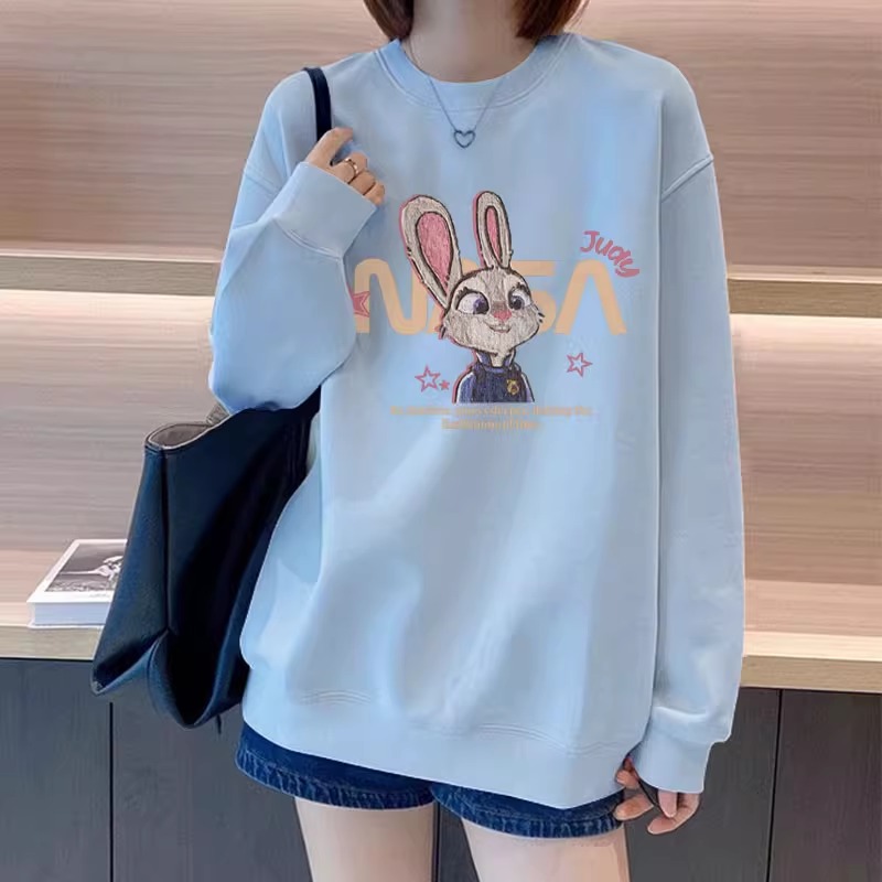 蓝色圆领卫衣女时尚流行大版上衣