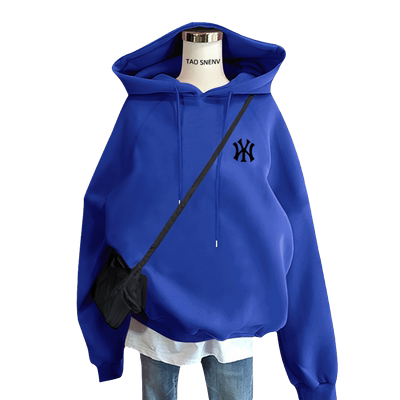 韩国克莱因蓝纯棉卫衣女连帽加绒