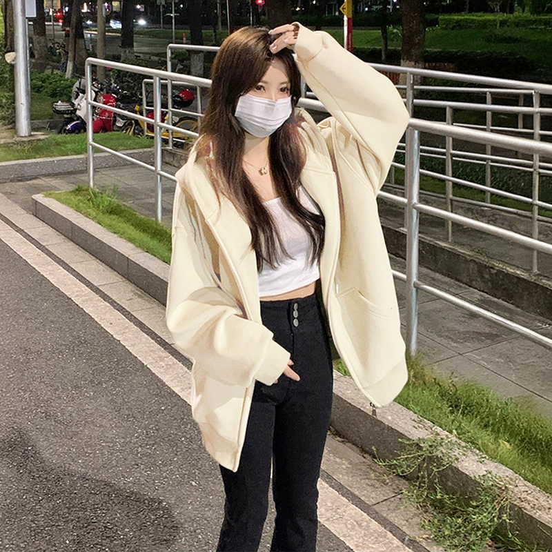 宽松大码早秋拉链外套开衫上衣女