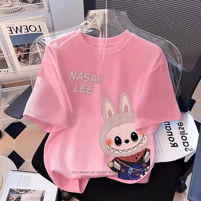 粉色拉布布纯棉短袖t恤小众上衣